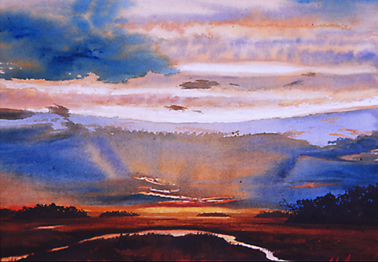 Watercolor painting of the South Carolina Lowcountry by John Hulsey